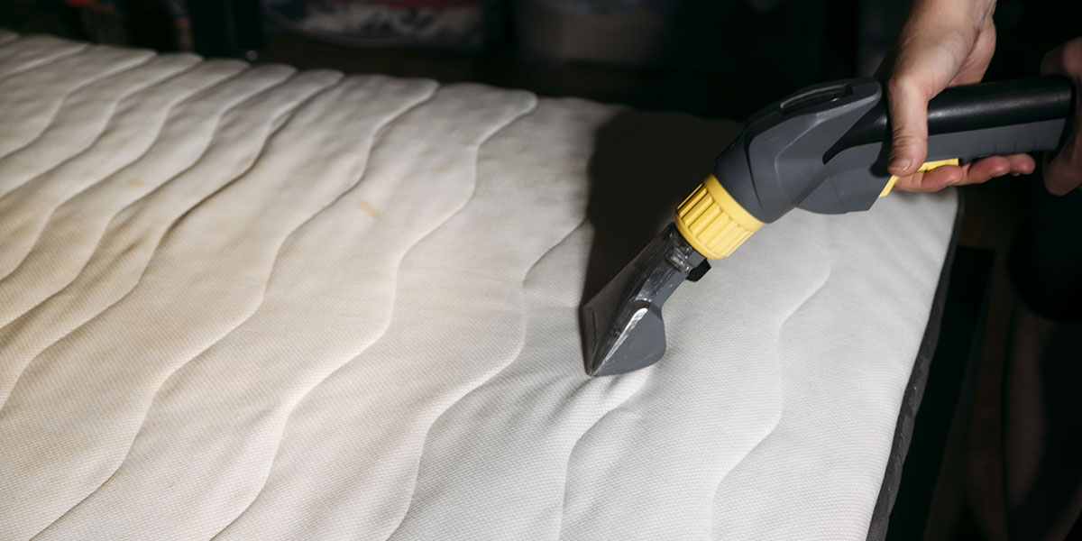 A bedroom with a freshly cleaned mattress ready for restful sleep.